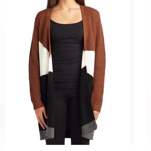 BCX Juniors' Colorblocked Long Open-Front Cardigan